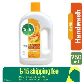 Dettol Handwash Re-energize 750ml Refill, pH-Balanced Liquid Soap formula