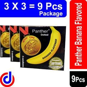 Panther Dotted Banana Flavoured Condom 3x3 = 9 pcs- package