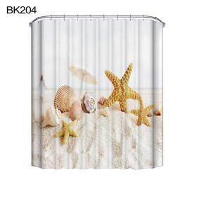 Shell Beach Print Polyester Bathroom Waterproof Shower Curtain with 12 Hooks