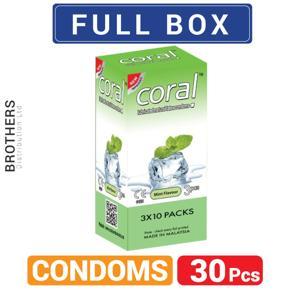 Coral Mint Flavors Lubricated Natural Latex Condoms - Full Box -10x3=30pcs