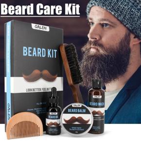 6Pcs Beard Oil Comb Beard Balm Shampoo Brush Mustache Care for Men Grooming Gift -