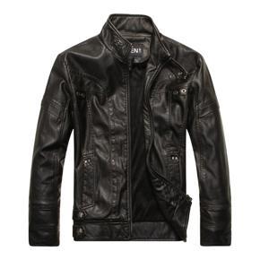 High-quality Fashion Leather Jacket Men PU Leather Stand Collar Motorcycle Jacket