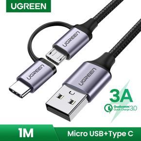 UGREEN 2 in 1 Micro USB and USB Type C Fast Charging Cable for Huawei Nova /Xiaomi A1/A2/6/8/Pocophone f1/One Plus/Asus/Samsung Phone