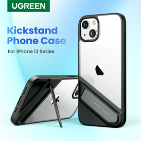 UGREEN Phone Case For iPhone 13 Pro Max Shockproof Metal Kickstand Stand Case Back Cover Transparent Bracket Case