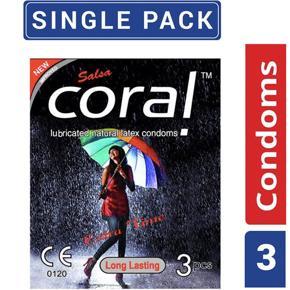 Coral-lasting extra time Lubricated Natural Latex Condom-Single Pack-3x1 = 3 Piece