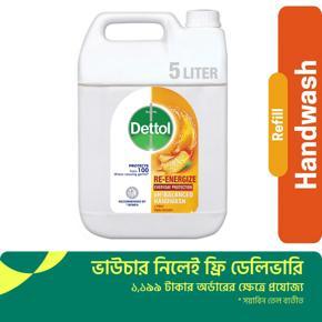 Dettol Handwash Re-Energize 5L Mega Refill Super Saver Pack, pH-Balanced Liquid Soap formula