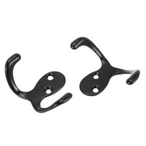 XHHDQES 20 Pcs Heavy Duty Double Prong Coat Hooks Wall Mounted with 40 Screws (Black)