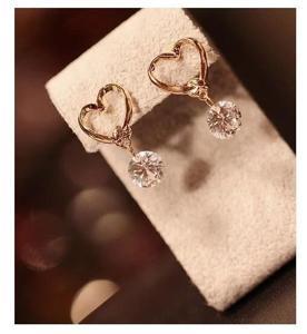 fashion Golden love heart cutout cute pendant zircon earrings For Women