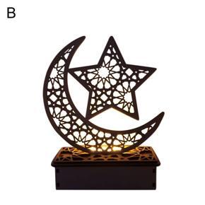Wooden Moon Shaped Muslim Palace LED Lamp Table Ornament Festival Decoration