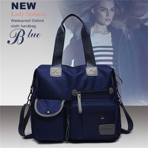 blue  Ladies Fashion Waterproof Oxford Tote Bag Casual Nylon Shoulder Bag Mummy Bag Large Capacity Canvas Bag