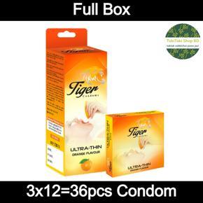 Tiger Condom - Plain & Ultra Thin Condom Orange Flavor - Full Box (12Pack contains 36pcs Condom)