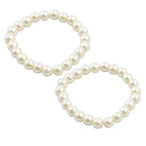 BRADOO- 1 Pcs Faux Pearl Long Sweater Chain Necklace White & 2 Pcs White Faux Pearls Beaded Elastic Bracelet Wrist Ornament for Women