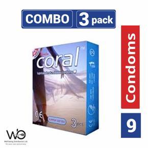 Coral - Super Dotted Lubricated Natural Latex Condom - Combo Pack - 3 Packs - 3x3=9pcs