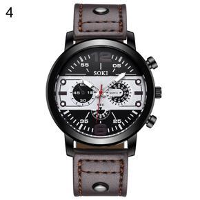 Sport Men 6 Hands Round Dial Faux Leather Strap Analog Quartz Wrist Watch Gift