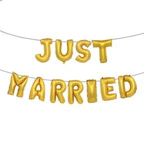 JUST MARRIED Foil Balloon Banner, Aluminum Foil Letters Banner Balloons for Party Supplies, Party Decorations