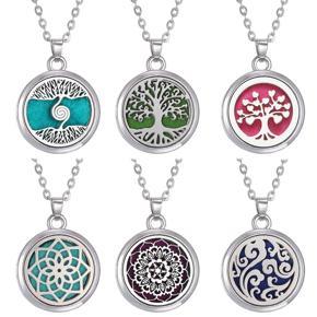 Tree of Life Aromatherapy Necklace Perfume Essential Oil Diffuser Open Stainless Steel Locket Pendant Aroma Diffuser Necklace