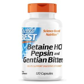 Doctor's Best Betaine HCI Pepsin & Gentian Bitters, Digestive Enzymes for Protein Breakdown & Absorption, Prevent Occasional Gas, 120 Caps, USA
