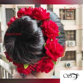 Red Rose Flower Crown Head Band Women Wedding Floral Head Wreath Bride Headpiece Female Floral Dropship - Red