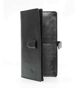 Men's Genuine Leather Stylish Double Mobile Holder And Long Wallet Black