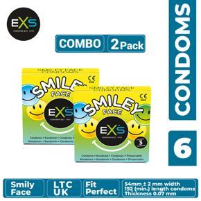 EXS - Smily Face Dotted  Condom - Combo of 2 Packs - 3x2=6pcs (Made in UK)