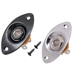 BRADOO- 2pcs Oval Indented Guitar Jack Plate30 BK Oval Indented Guitar Jack Plate and Socket - Black & Silver