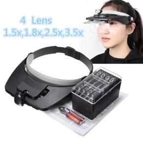 Headband Headset LED Head Light Magnifier Magnifying Glass Loupe 4x Lens -