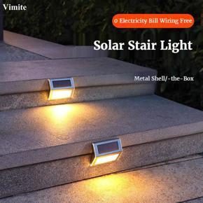 Vimite Led Solar Step Lights Outdoor Lighting Stainless Steel Waterproof Wall Lights Auto-sensing Fence Lamp for Garden Stairs Patio Landscape
