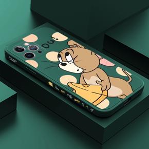 Hontinga for iPhone 12 Pro Case Side Design Cute Cartoon Mouse Back Cover Soft Square Edge Pattern Liquid Silicone Trend Phone Cases