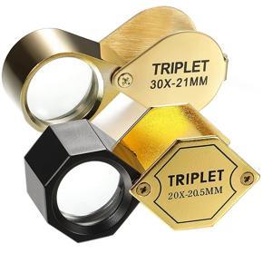 2 Pcs 30X 21Mm 20X 20.5 Mm Glass Jeweler Loupe Eye Magnifier Metal Body Jewelers Eye Magnifying Glass Magnifier, Golden