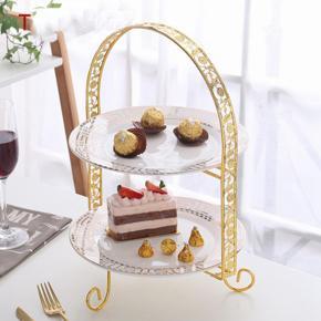 Creative product Metal Cake Stand Double-Layer Arch-Shaped Golden Fruit Dessert Rack Wedding Birthday Party Decoration Cupcake Stand Silver