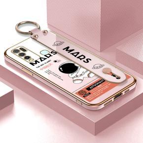 Hontinga for Vivo Y50/Y30/Y30i Back Cover With Wristband Luxury 6D Plating Cute Space Astronaut  Case Soft Silicone Square Phone Cases