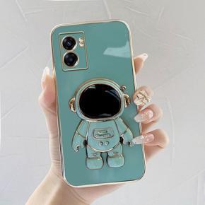 Hontinga for OPPO A77 A57 5G/Realme Narzo 50 5G Back Cover With Cartoon Astronaut Folding Bracket Cases Luxury 6D Plating Soft Silicone Phone Cases