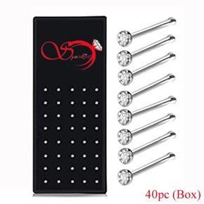 Stone Nose Pin For Women 40 Piece (box) White Color nose pin