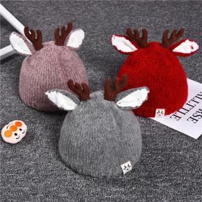 Autumn And Winter Baby Woolen Hat Baby Antlers Christmas Hat Knitted Hat Pullover Warm Hat