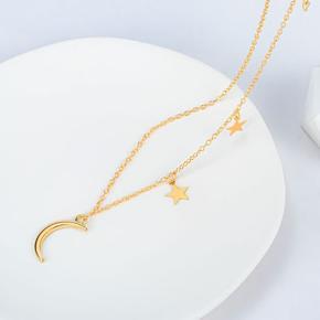 Vintage Pendant Necklace Metal Moon Star Combination Necklace Creative Retro Simple Alloy Metal Clavicle Chain Necklace