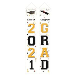 1 Pair Graduation Door Banner Congrats Grad Class of 2021 Porch Sign for Home Porch Front Door Yard Wall Window Decor