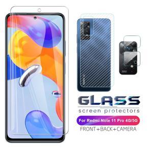 For Xiaomi Redmi Note 11 Pro 4G 5G 3in1 Protective Film Tempered Glass Film And Carbon Fiber Backing And Camera Lens For Xiaomi Redmi Note 11 4G 5G Screen Protector