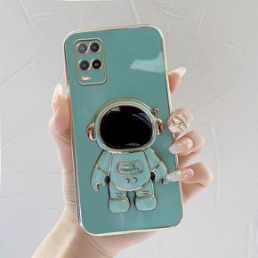 Hontinga for OPPO A54/A54 2021 Back Cover With Cartoon Astronaut Folding Bracket Cases Luxury 6D Plating Soft Silicone Phone Cases