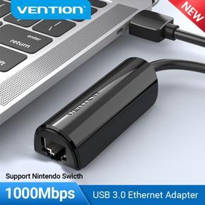 Ventilated USB 3.0 2.0 Ethernet Adapter 100Mpbs 1000Mpbs External Ethernet Adapter ABS Black/0.15m