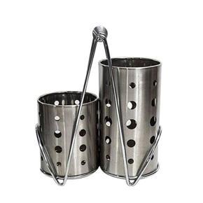 Stainless Steel Double Spoon Holder - Silver Color