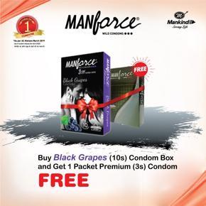 Manforce Condom Black Grapes Flavoured Buy 1 Packets of 10 Pcs Get 1 Packet of Premium 3 Pcs Condom Free