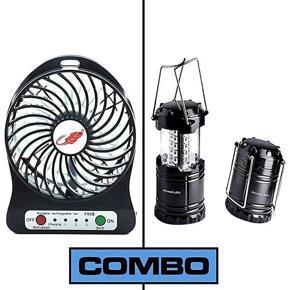 Combo Of Mini Handheld Fan and Rechargeable Lentern - Black