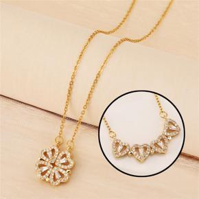 A new two-wear heart-to-heart female opening and closing four-leaf clover necklace fashion love folding creative clavicle chain