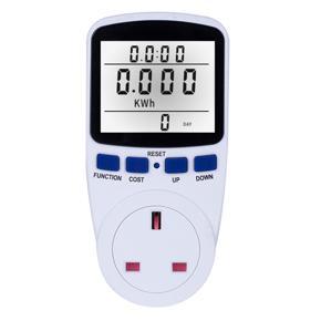 LCD Display Electricity Usage Power Meter Socket Energy Watt Volt Amps Wattage KWH Consumption Analyzer Monitor Outlet--with Backlight AC230V~250V UK Plug