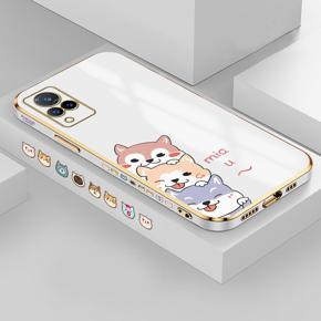 Hontinga for Vivo V21 5G/4G Back Cover Luxury 6D Plating Cute Cartoon Printing Side Pattern Case Soft Silicone Square Phone Cases