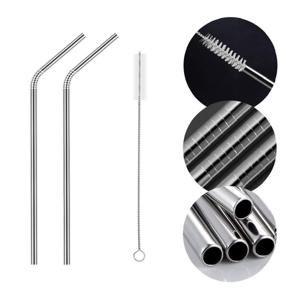 mm Pack of 2 - Stainless Steel Reusable Drinking Straws With Cleaning Brush