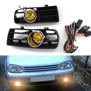 BRADOO Front Bumper Grill Yellow Fog Light for -Mk4 Golf 1998-2004 with LED Fog Lamp Day Running Light