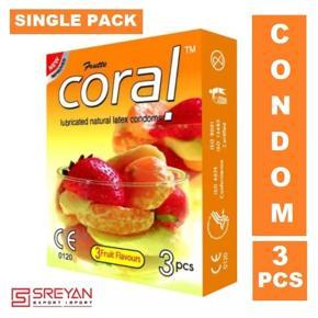 Coral 3 Fruits Flavors Lubricated Natural Latex Condoms - 3Pcs Pack