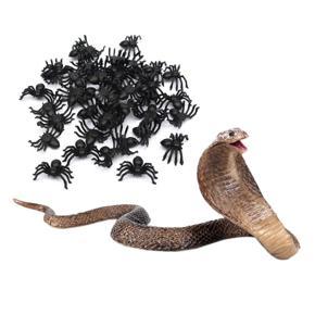 BRADOO- 50X Plastic Black Spider Trick Toy Halloween Haunted House Prop Decor & 1x Simulation Reptile Model