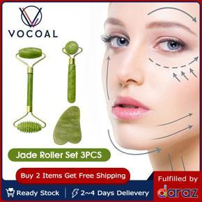 Vocoal 3PCS Anti-Aging Natural Stone Jade Roller with Noiseless Double Heads for Face Massage Skin Slimming Relaxation Beauty Health Skincare